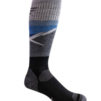 Sockwell Socken in Grau-Schwarz mit blauem Streifen und Zickzackmuster, kniehohe Kompressionssocke