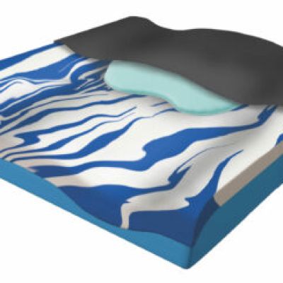 Rollstuhlkissen GELSEAT im Querschnitt mit Gel-Einlage und blauer Schaumbasis (Symbolbild)