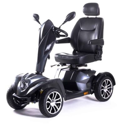Elektroscooter Zeteria S in Anthrazit mit Ledersitz, Spiegeln und vier Raedern