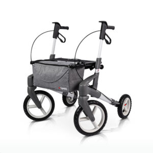 Rollator Topro Olympos mit Aluminiumrahmen, grauer Tasche und grossen geländegängigen Rädern