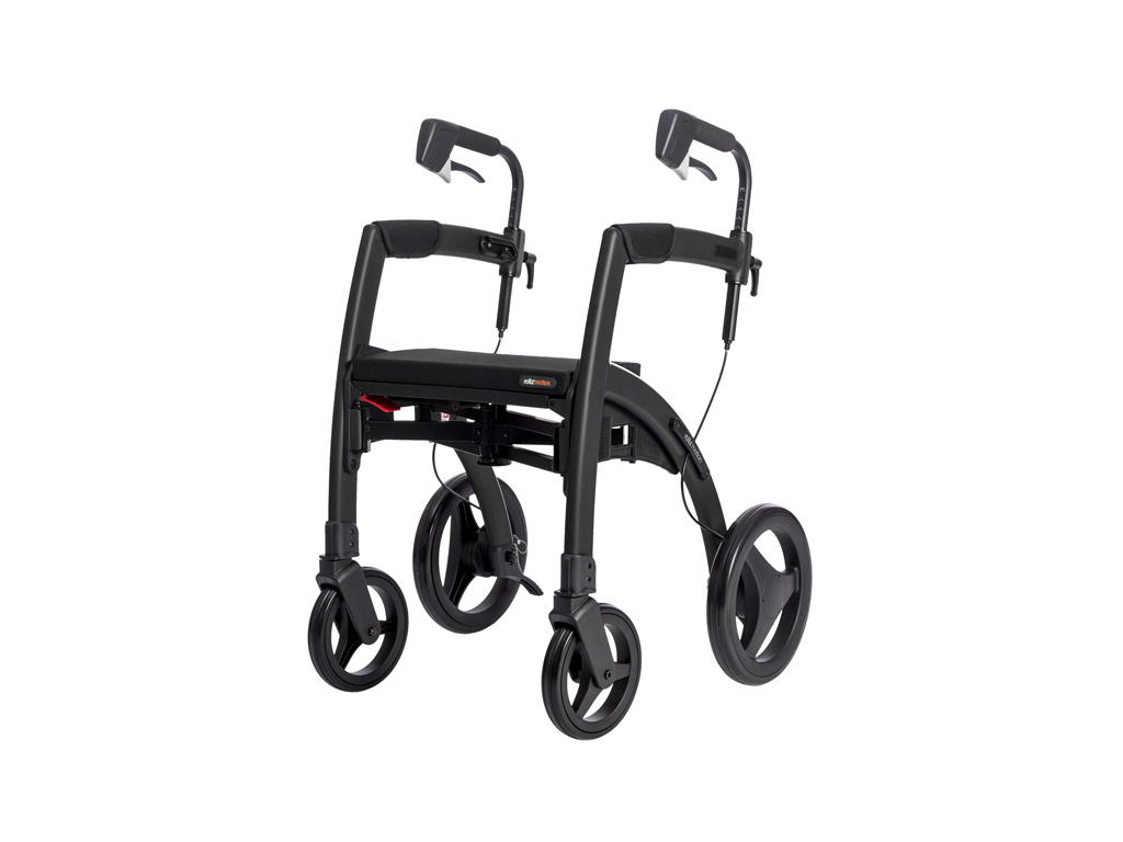 Rollz Motion in Mattschwarz als Rollator, vier Räder mit gepolsterten Bremsgriffen