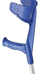 Unterarmgehstütze Magic-Soft von Rebotec mit blauer Armschale und Griff, Aluminiumrohr