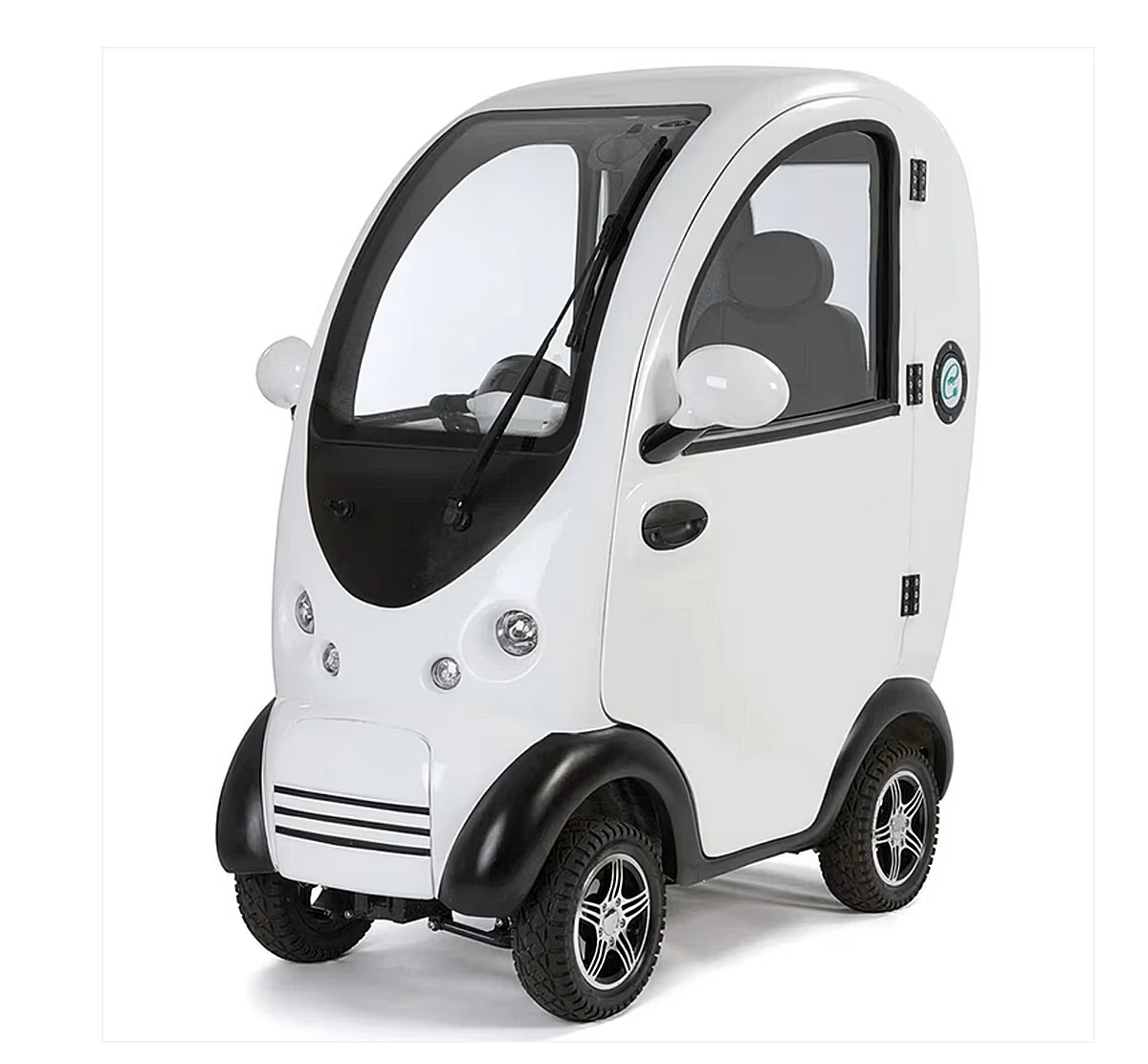 Geschlossener Kabinen-Elektroscooter Cabina in Weiss mit Verglasung und vier Rädern