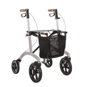 Rollator Saljol Allrounder in Silber mit grossen Raedern und Tasche