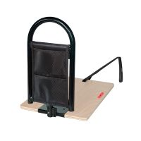Bettgriff BedCane in Schwarz mit Aufstehbuegel, Seitentasche und Holzplatte