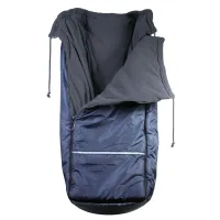 Schlupfsack in Dunkelblau mit grauem Innenfutter, Reissverschluss und Reflektorstreifen für Rollstuhl