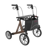 Rollator Explorer in Braun mit grossen Raedern, Ablage und Korb