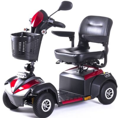 Elektroscooter Nireto S in Rot-Schwarz, vierrädriges Seniorenmobil mit Polstersitz, Korb und Spiegel
