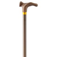 Gehstock Comfort mit anatomischem braunem Softgriff, höhenverstellbares Rohr mit Goldring