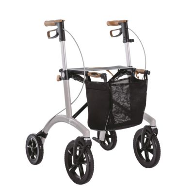 Rollator Saljol Allrounder in Silber mit grossen Raedern und Tasche