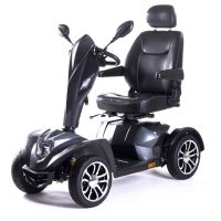 Elektroscooter Zeteria S in Anthrazit mit Ledersitz, Spiegeln und vier Raedern
