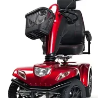Elektroscooter Carpo 2XD SE in Rot mit vier Rädern, Frontkorb und gepolstertem Drehsitz
