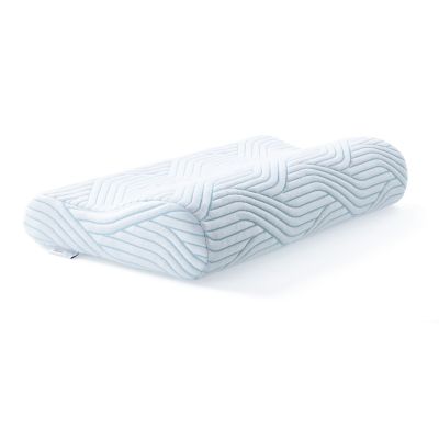 Tempur Shape Schlafkissen, ergonomisches Nackenkissen mit hellblauem Wellen-Bezug