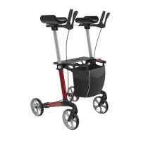 Aufrecht-Rollator Navigon in Rot mit Unterarmauflagen, Ablage und Korb
