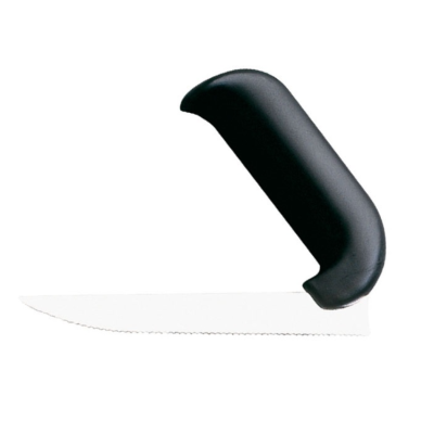 Rüstmesser mit schwarzem Bügelgriff und kurzer Wellenklinge