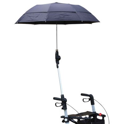 Schwarzer Schirm zu Rollatoren birkenrot mit gelenkiger Klemmhalterung an einem Rollator
