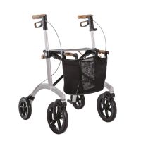 Rollator Saljol Allrounder in Silber mit grossen Raedern und Tasche