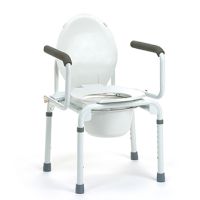 Toilettenstuhl und WC-Stuetzgestell Stacy mit weissem Rahmen, Armlehnen und Toilettendeckel