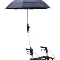 Schwarzer Schirm zu Rollatoren birkenrot mit gelenkiger Klemmhalterung an einem Rollator