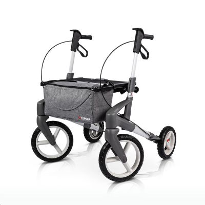 Rollator Topro Olympos mit Aluminiumrahmen, grauer Tasche und grossen geländegängigen Rädern