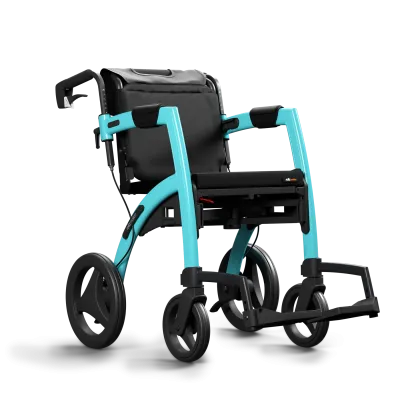 Rollz Motion als Kombination aus Rollator und Rollstuhl mit grossen Rädern und Fussstützen