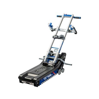 Treppenraupe Liftkar PTR 130 mit schwarzer Gummiraupe, Aluminiumgestell und blauen Griffen