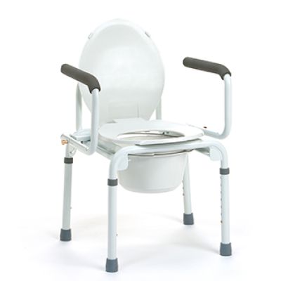 Toilettenstuhl und WC-Stuetzgestell Stacy mit weissem Rahmen, Armlehnen und Toilettendeckel