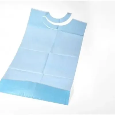 Schutzlätzchen aus hellblauem Vlies-Papier mit ausgeschnittenem Halsausschnitt, zum Einmalgebrauch
