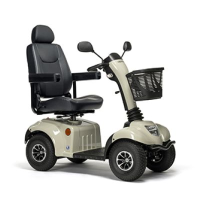 Elektroscooter Ceres SE in Beige, vierrädriges Seniorenmobil mit Sitz, Korb und Rückspiegeln