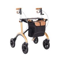 Rollator Saljol Carbon in Gold mit grossen Raedern und Tasche