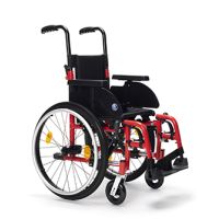 Rollstuhl Eclips X2 Kids mit rotem Rahmen, schwarzem Sitz und grossen Greifreifen
